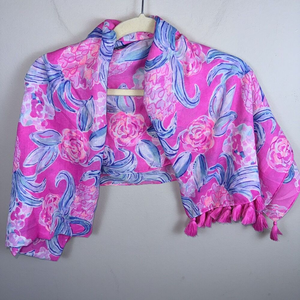 LILLY PULITZER Resort Scarf Prosecco Pinking Positive Tassels 30 X 80 Inches